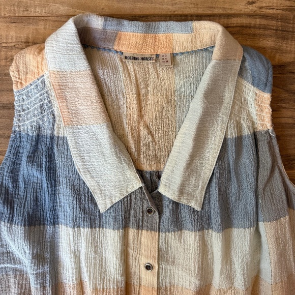 EUC - Anthropologie Holding Horses Plaid Midi Button Up Tank Top 2 - Picture 2 of 8